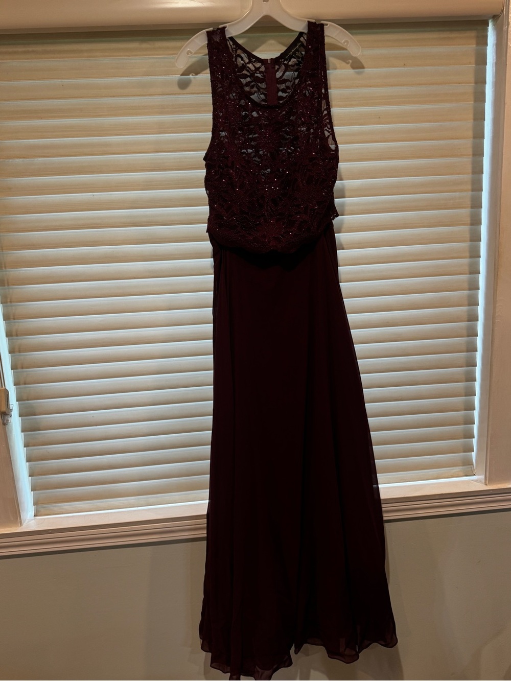City Triangles Burgundy Beaded Lace Maxi Dress